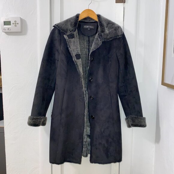 Ellen Tracy Fur Trimmed Black Jacket - Picture 7 of 16